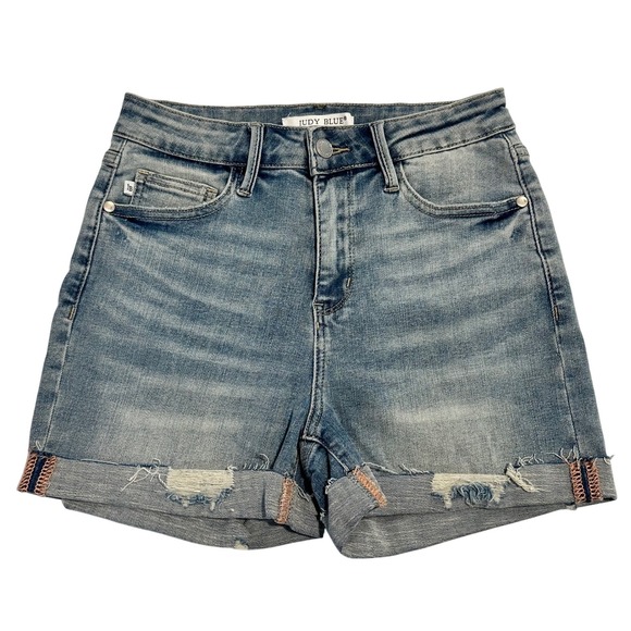 Judy Blue Pants - Judy‎ Blue High Waisted Distressed Denim Shorts Womens Small Light Wash JB150184